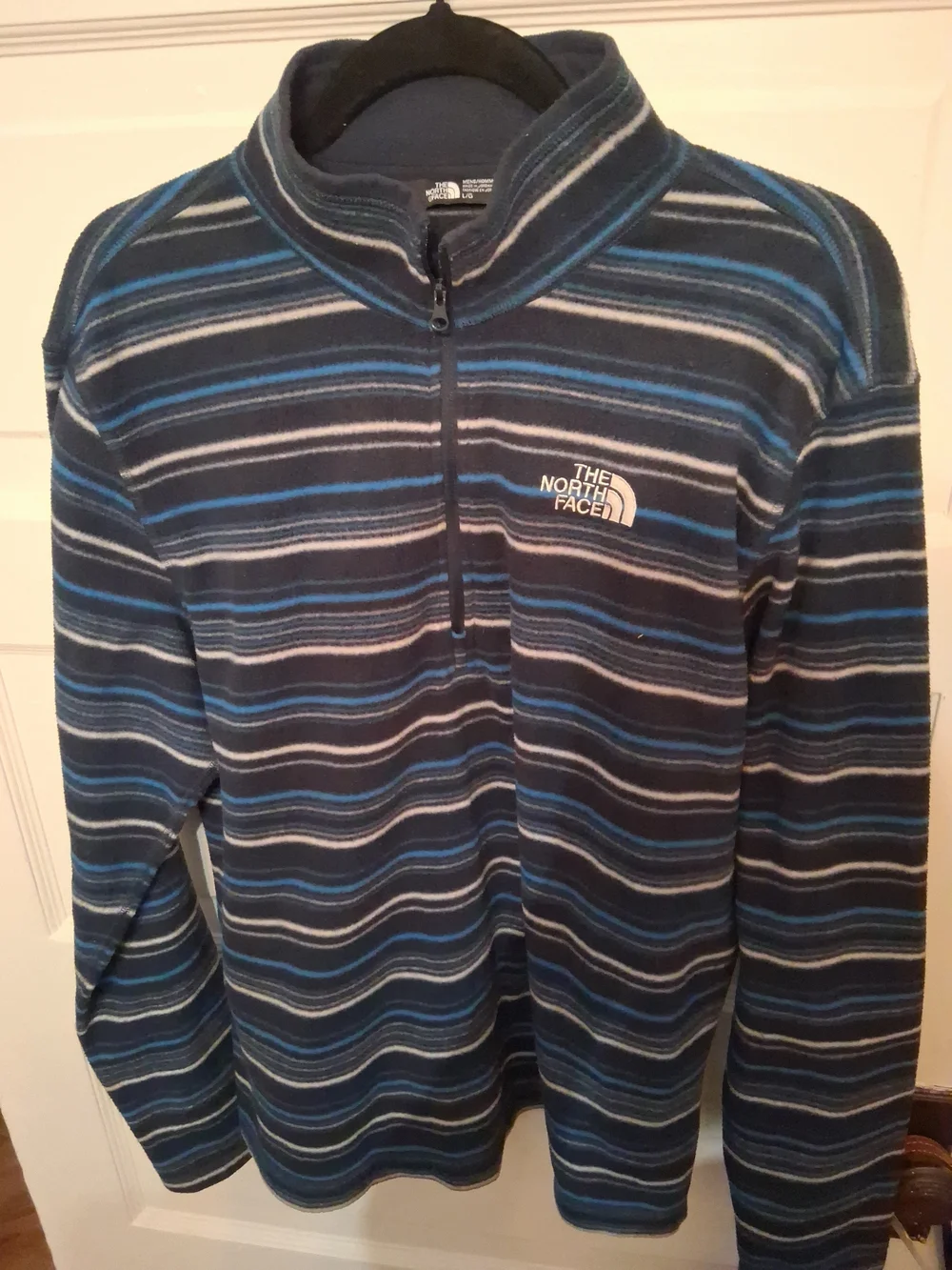 The North Face Navy, Blue & Light Gray Striped Quarter-Zip Pullover